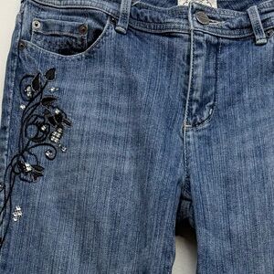 White House Black Market “Blanc” Denim Jeans with Embroidery & Rhinestones